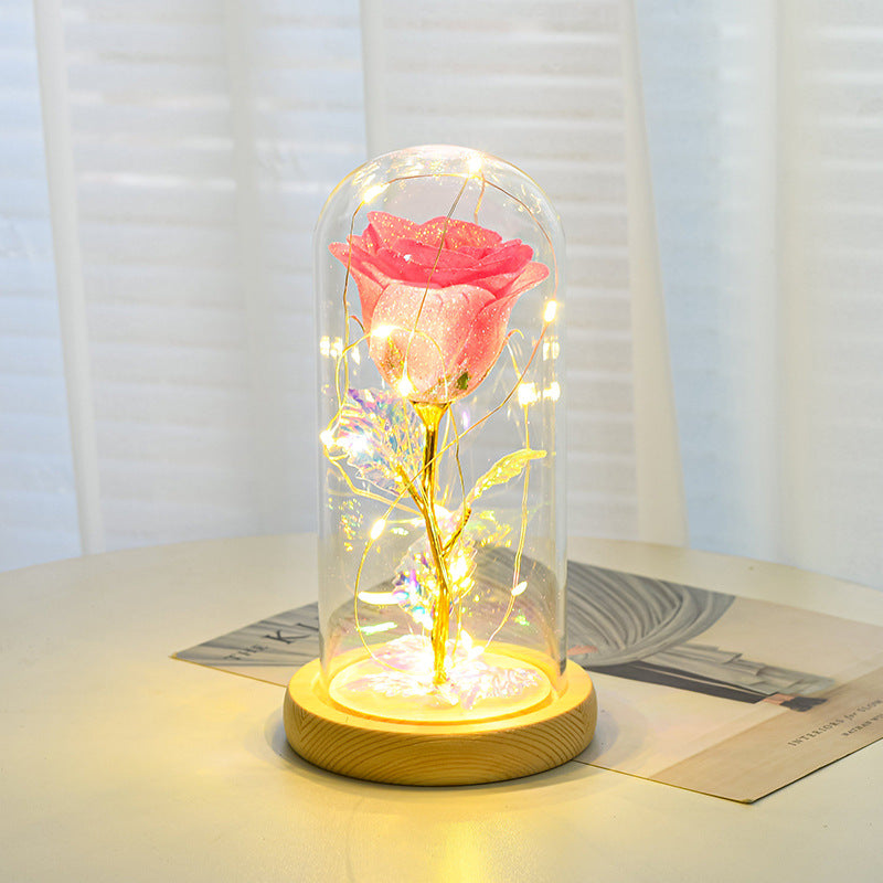 Valentines Day Gift for Girlfriend Eternal Rose Flowers LED Light in Glass Cover Day Wedding Decoration Favors Mother Day Female Gift Gift