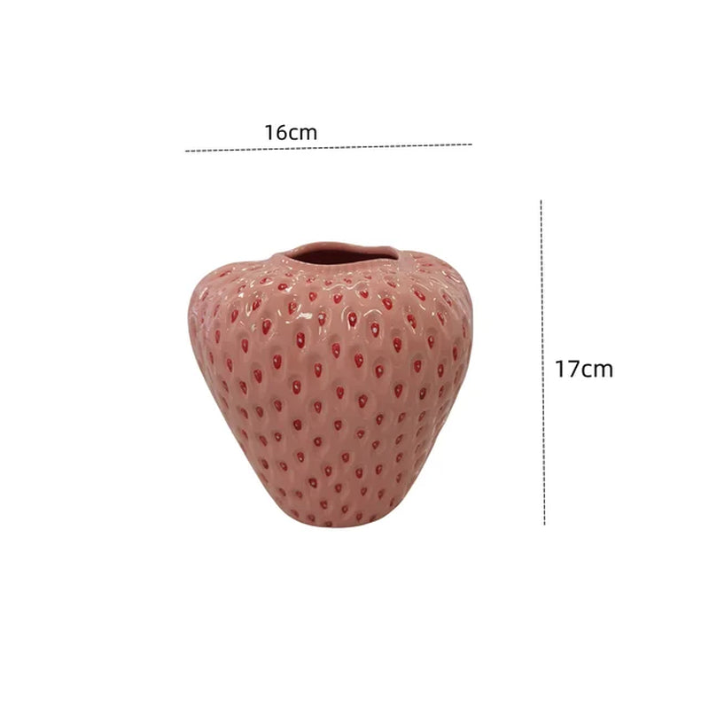 Cartoon Strawberry Vase Ceramic Vase Children'S Room Artifact Floral Accessories Fruit Pot Flowerpot Home Decoration Accessories