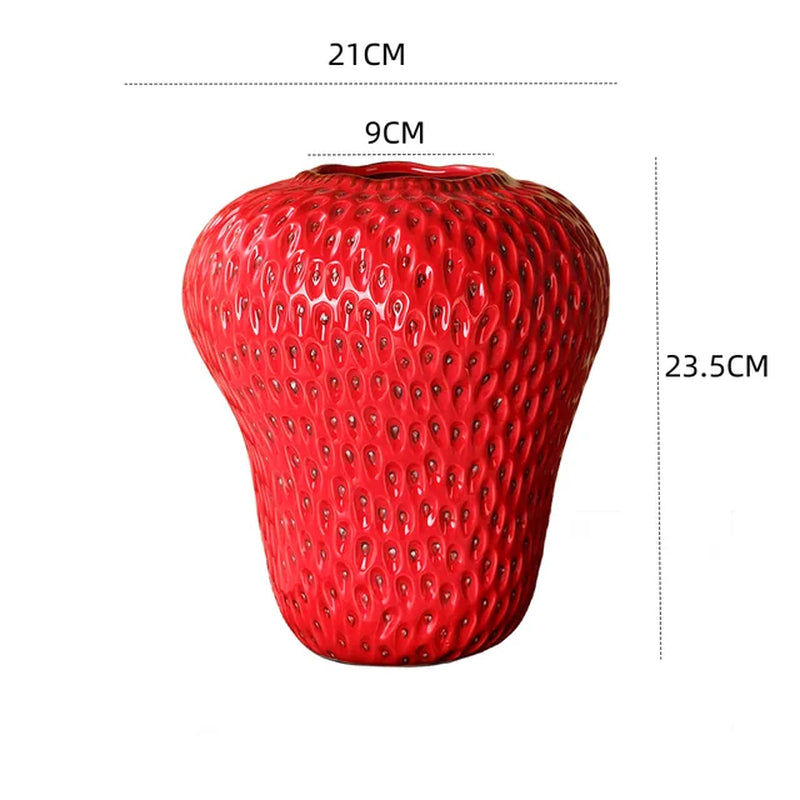 Cartoon Strawberry Vase Ceramic Vase Children'S Room Artifact Floral Accessories Fruit Pot Flowerpot Home Decoration Accessories