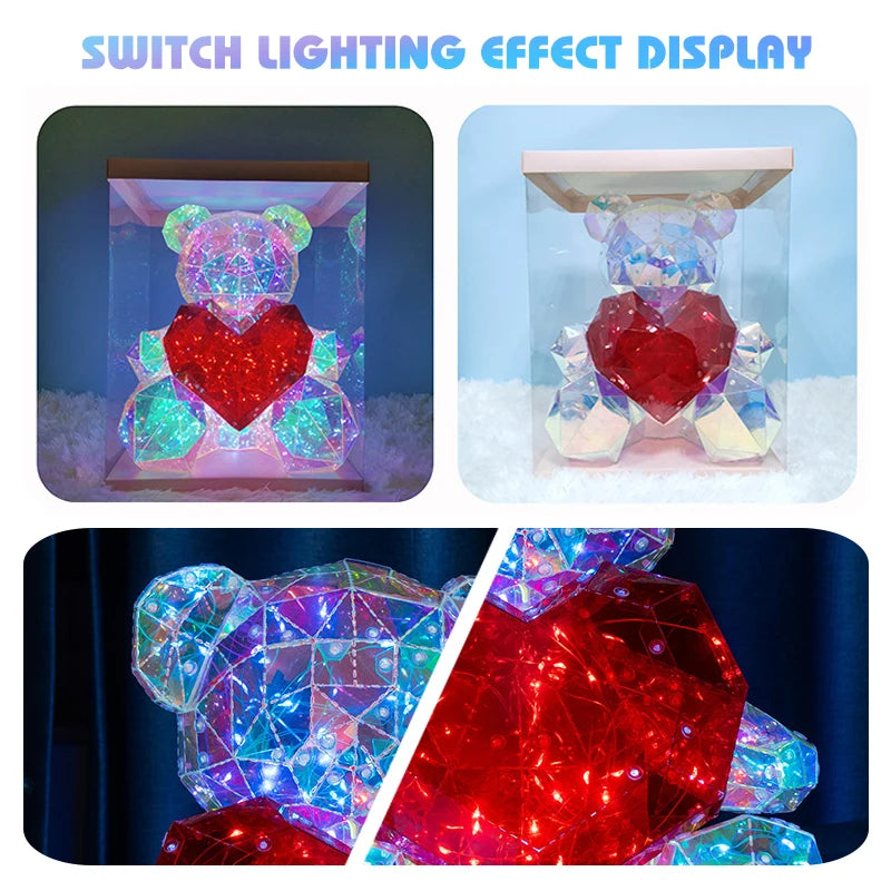 Teddy Red Heart Bear Creative Fantasy Bear Colorful Glowing Bear for Valentine'S Day Gift Birthday Surprise Confession Gift Box