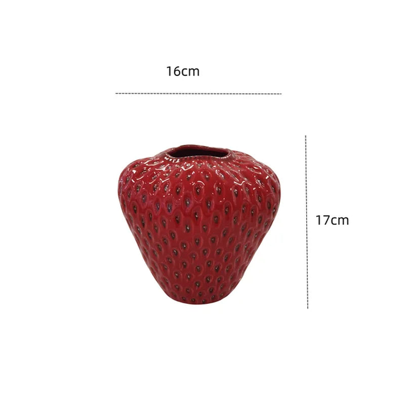 Cartoon Strawberry Vase Ceramic Vase Children'S Room Artifact Floral Accessories Fruit Pot Flowerpot Home Decoration Accessories